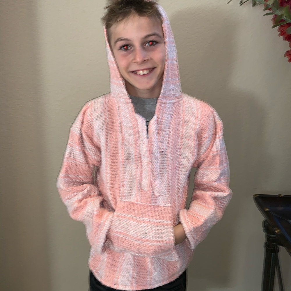 Unisex Pink surfer Baja hoodie pocket istripe